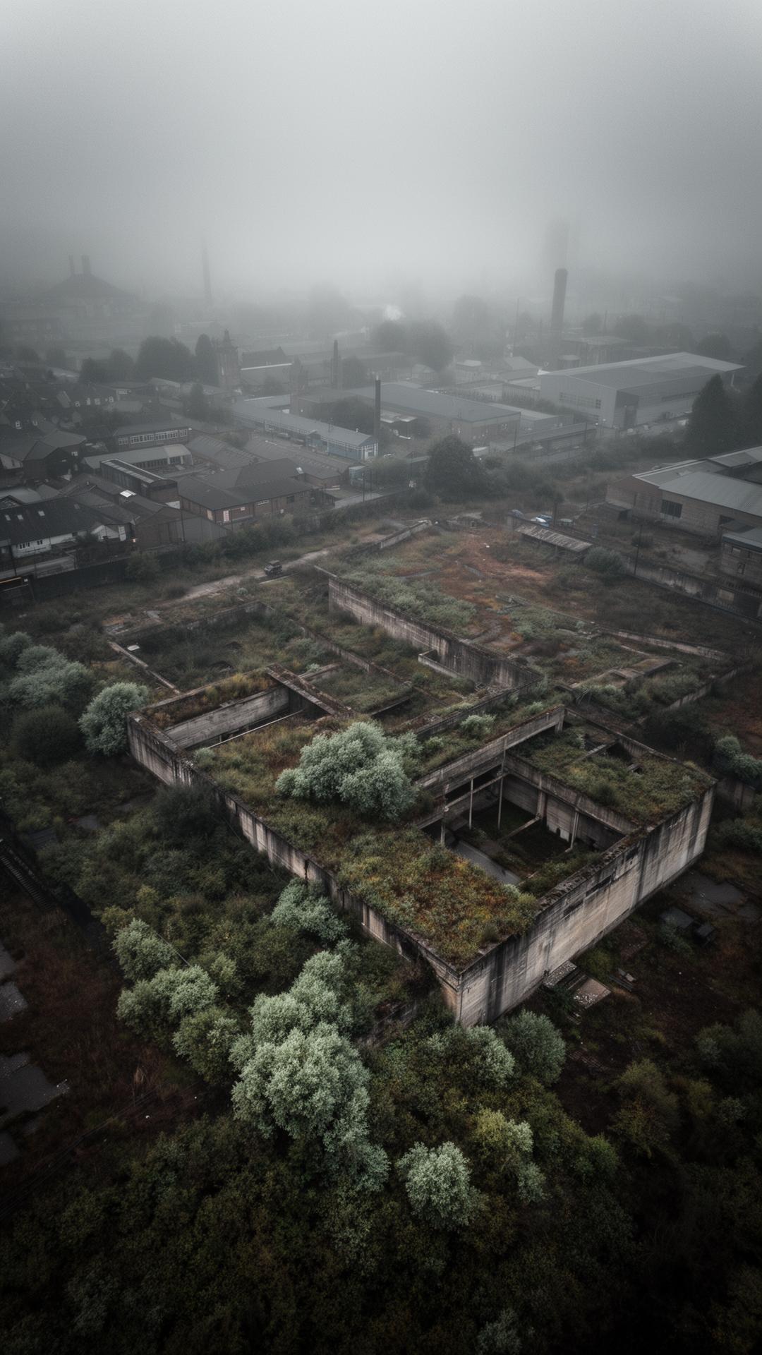 Aerial view of a UK industrial brownfield site undergoing regeneration